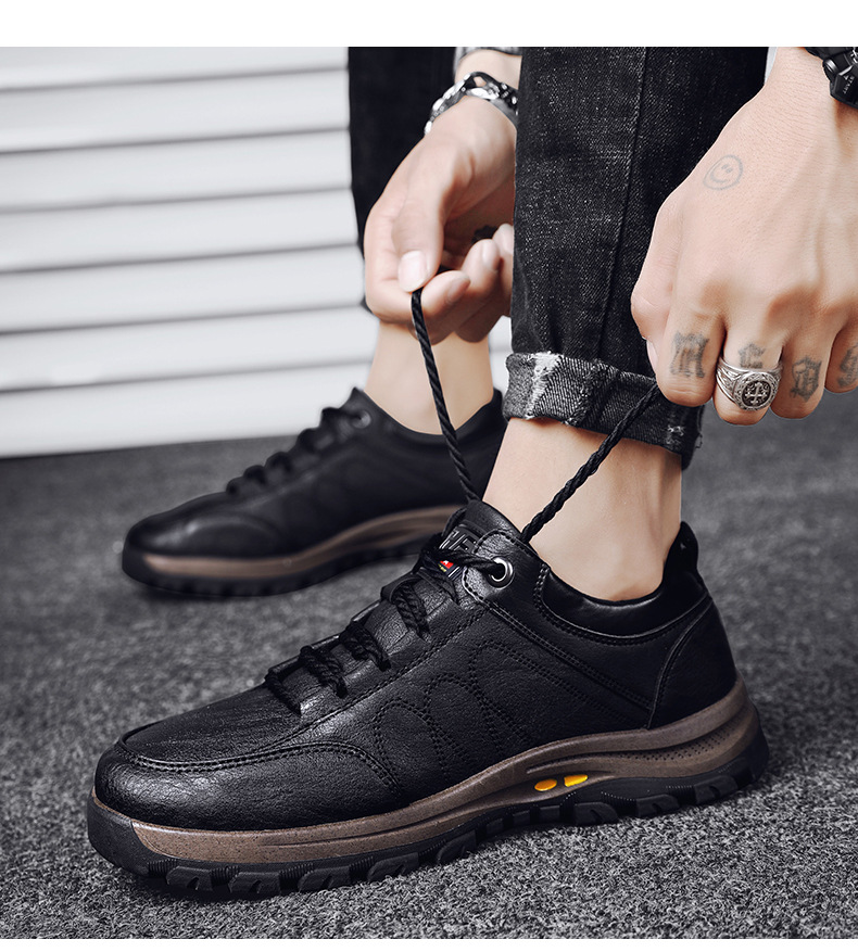 Men's Shoes Cotton-Padded Shoes with Velvet 2020 Winter High-Top Leisure Climbing Trendy Shoes Men's Trendy Wild Leather Shoes Autumn New