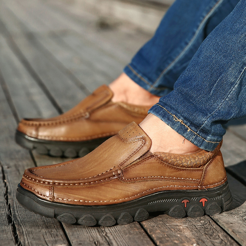 2022 Spring New Middle-Aged and Elderly Men&#039;s Shoes First Layer Cowhide Men&#039;s Casual Leather Shoes Outdoor Climbing Boots One Piece Dropshipping