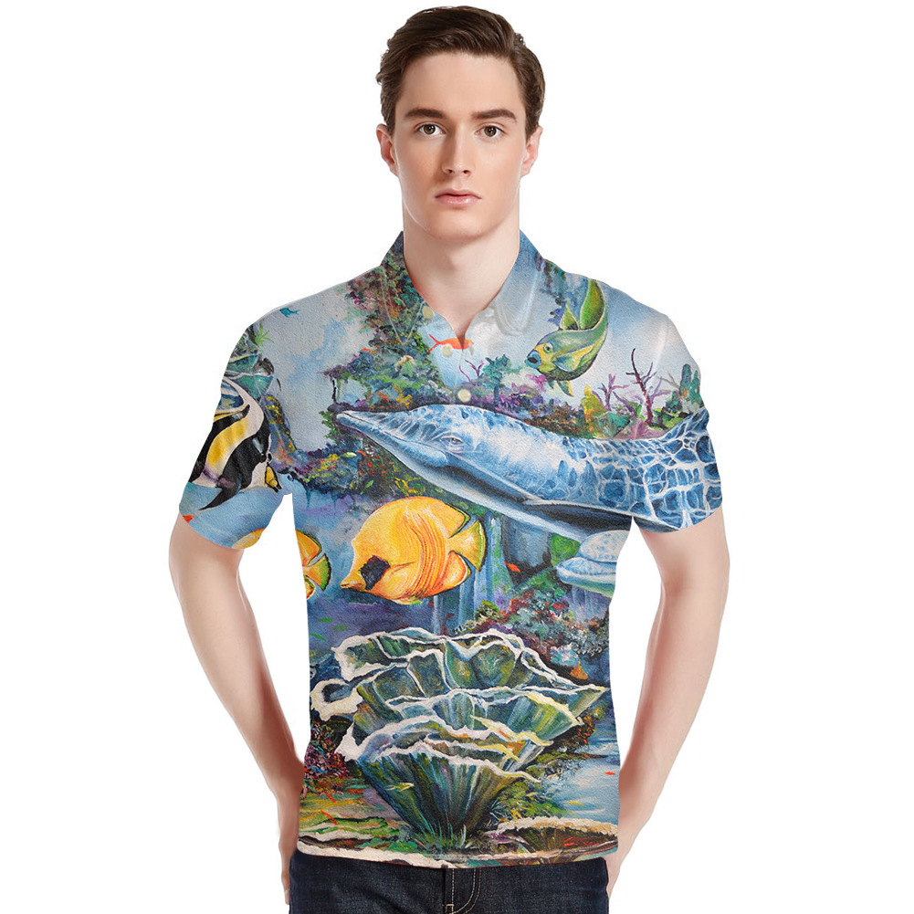 Beast Painting Custom Pattern Men&#039;s Shirt Short Polo Shirt Sports Lapel T-shirt One Piece Dropshipping Cross-Border