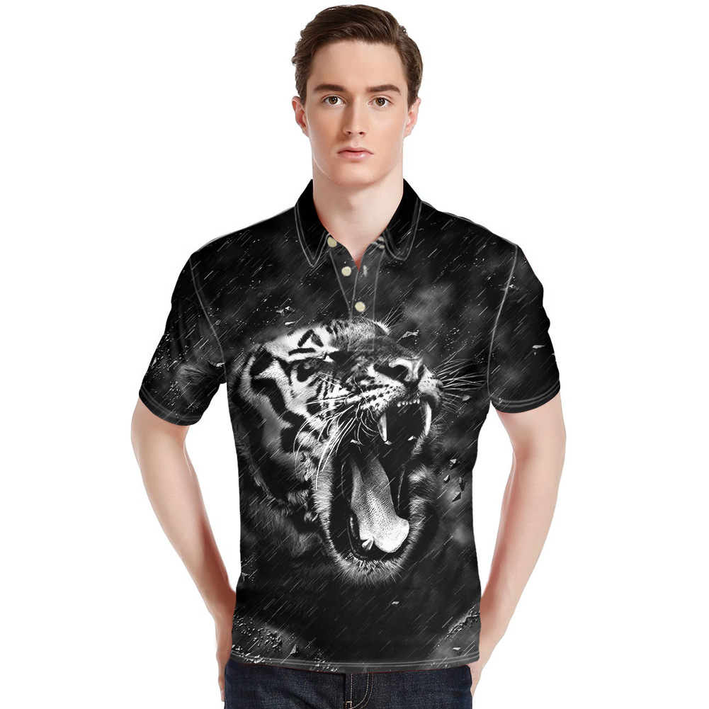 Beast Painting Custom Pattern Men's Shirt Short Polo Shirt Sports Lapel T-shirt One Piece Dropshipping Cross-Border
