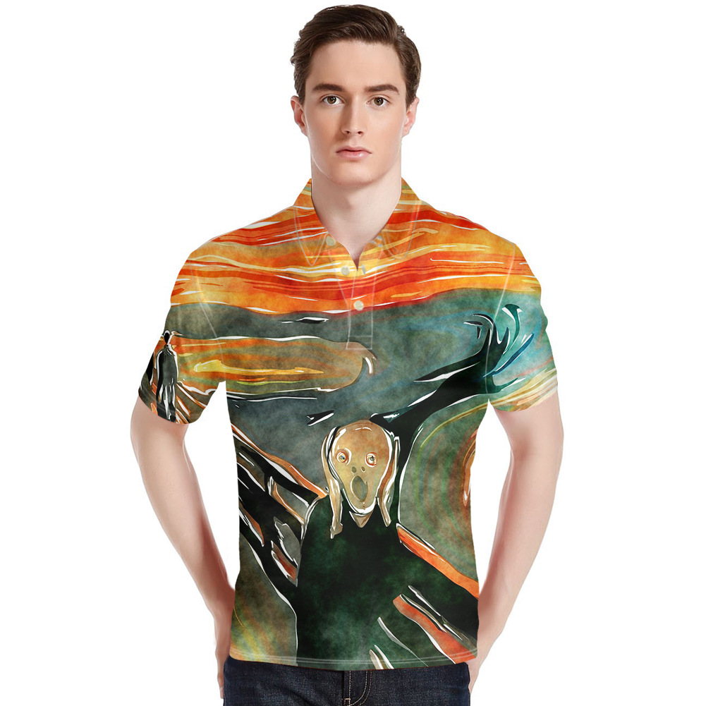 Beast Painting Custom Pattern Men's Shirt Short Polo Shirt Sports Lapel T-shirt One Piece Dropshipping Cross-Border