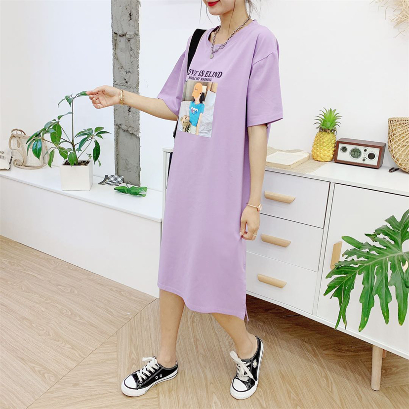 Long T-shirt Skirt Summer 2020 New Korean Style Internet Celebrity Mid-Length Loose Casual Print Knee-Length Short-Sleeved T-shirt Women's Fashion Long T-shirt Skirt Summer 2020 New Korean Style Internet Celebrity Mid-Length Loose Casual Print Knee-Length Short-Sleeved T-shirt Women's Fashion