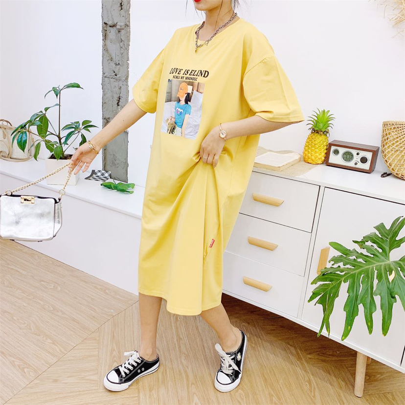 Long T-shirt Skirt Summer 2020 New Korean Style Internet Celebrity Mid-Length Loose Casual Print Knee-Length Short-Sleeved T-shirt Women's Fashion Long T-shirt Skirt Summer 2020 New Korean Style Internet Celebrity Mid-Length Loose Casual Print Knee-Length Short-Sleeved T-shirt Women's Fashion