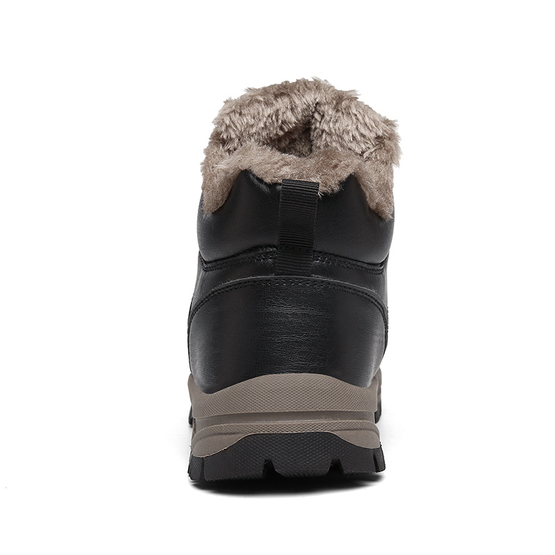 Cross-Border New Arrival plus Size Cotton Boots Leather Outdoor Casual Shoes Men&#039;s Fleece-Lined High-Top off-Road Running Climbing Work Shoes