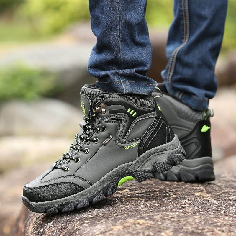 Cross-Border Large Size Middle High Top Worker Boot Outdoor Climbing Boots Men&#039;s Waterproof Non-Slip Travel Shoes Hiking Boots Men&#039;s Boots Wholesale