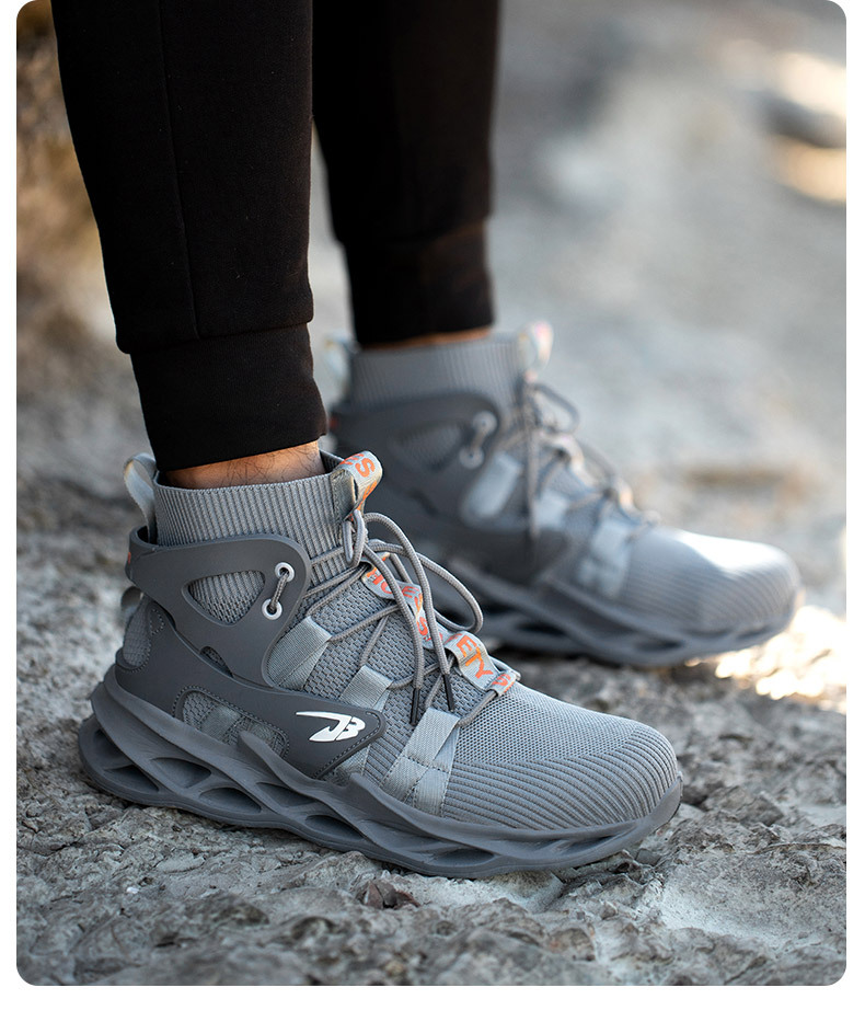 Cross-Border Work Shoes Men's Breathable Anti-Smashing and Anti-Penetration Steel Toe Cap Work Shoes Safety Protective Footwear Breathable High-Top
