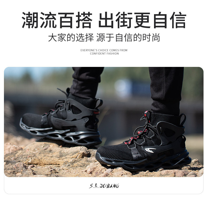 Cross-Border Work Shoes Men's Breathable Anti-Smashing and Anti-Penetration Steel Toe Cap Work Shoes Safety Protective Footwear Breathable High-Top