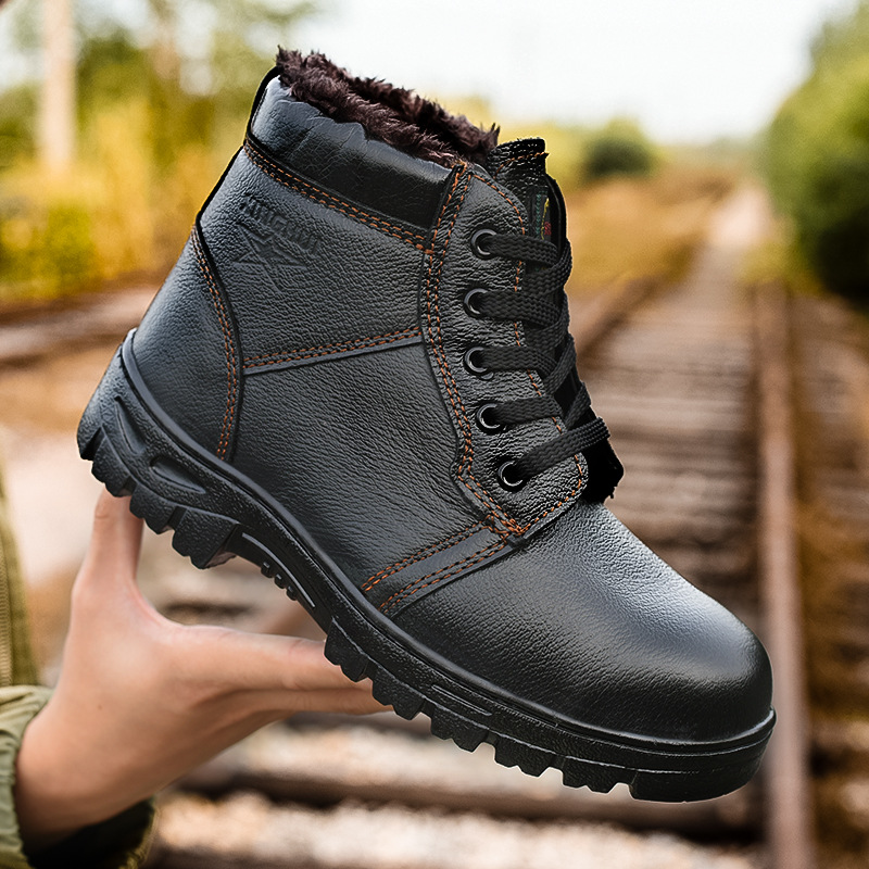 High-Top Winter Woolen Cotton Cotton Safety Shoes Anti-Smashing and Anti-Penetration Steel Toe Non-Slip Cotton-Padded Boots Safety Protective Footwear Work Shoes