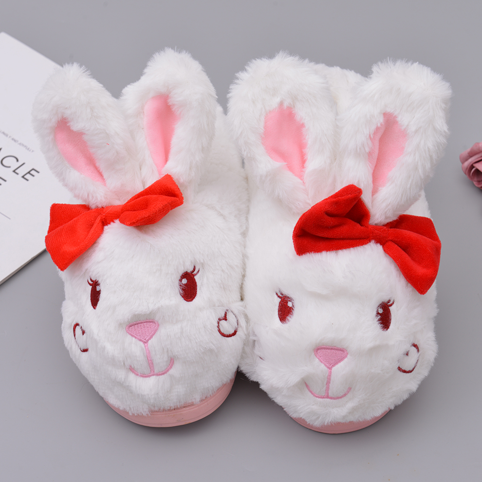 Non-Slip Home Bag Heel Pair Cotton Slippers Couple Warm Boys and Girls Cute Rabbit Plush Thick Bottom Autumn and Winter