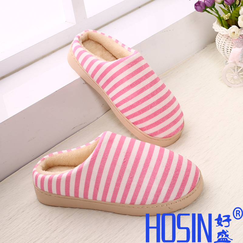 Colorful stripe lovers winter warm indoor home warm non slip upset cotton slippers