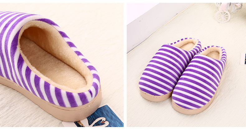 Colorful stripe lovers winter warm indoor home warm non slip upset cotton slippers