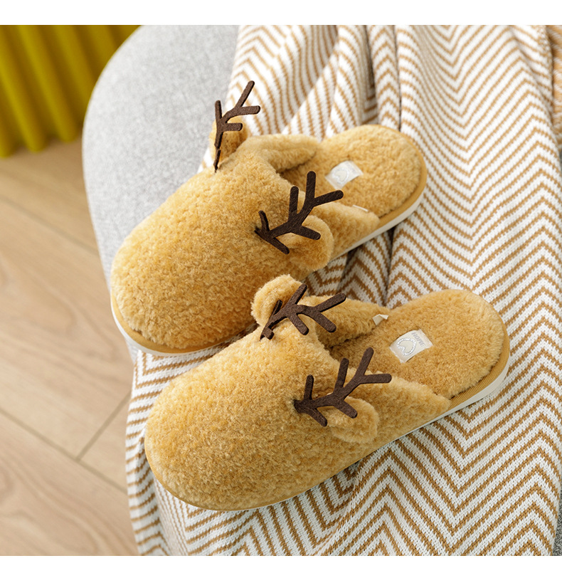 202020new Winter Home Men's Shoes Furry Breathable Cotton Home Confinement Shoes Wear-Resistant Warm Antler Cotton Slippers