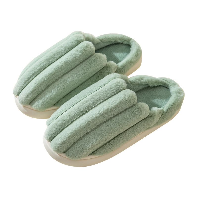 Autumn Winter Thick Cotton Slippers Breathable Soft Bottom Female Couple Interior Home Side Seam Solid Color Cotton Slippers Male