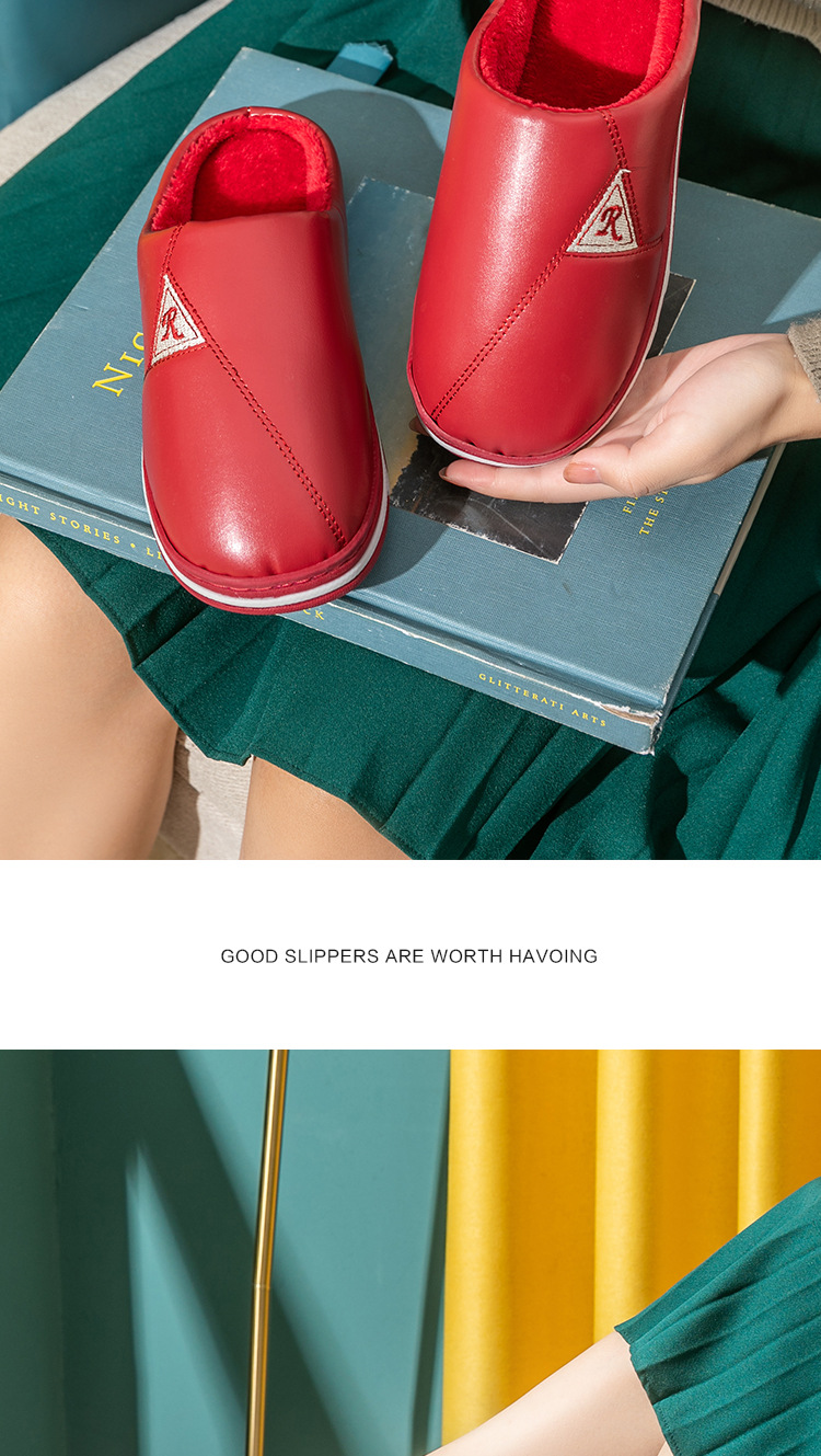 Cotton Slippers Women's Winter Waterproof PU Leather Slippers Couple Household Warm Slugged Bottom Indoor Non-Slip Fur Slippers Men's Winter Cotton Slippers Women's Winter Waterproof PU Leather Slippers Couple Household Warm Slugged Bottom Indoor Non-Slip Fur Slippers Men's Winter
