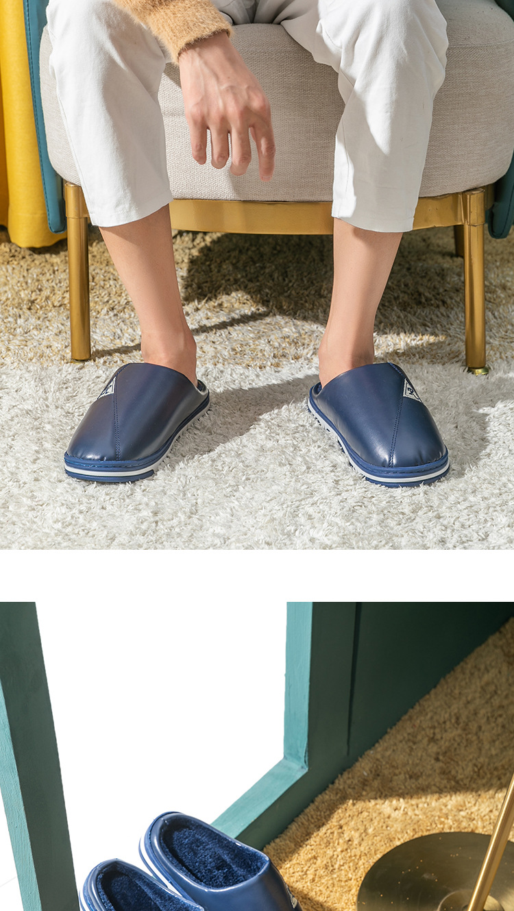 Cotton Slippers Women's Winter Waterproof PU Leather Slippers Couple Household Warm Slugged Bottom Indoor Non-Slip Fur Slippers Men's Winter Cotton Slippers Women's Winter Waterproof PU Leather Slippers Couple Household Warm Slugged Bottom Indoor Non-Slip Fur Slippers Men's Winter