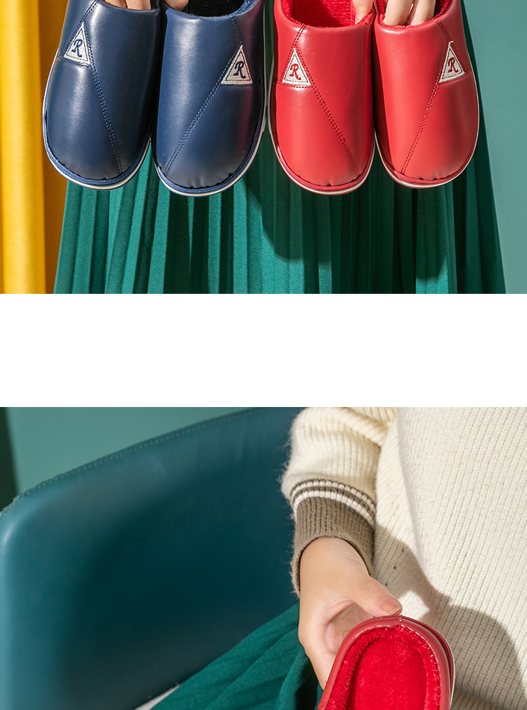 Cotton Slippers Women's Winter Waterproof PU Leather Slippers Couple Household Warm Slugged Bottom Indoor Non-Slip Fur Slippers Men's Winter Cotton Slippers Women's Winter Waterproof PU Leather Slippers Couple Household Warm Slugged Bottom Indoor Non-Slip Fur Slippers Men's Winter