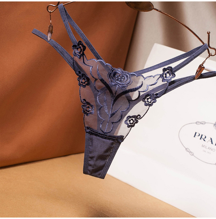 European and American Sexy Embroidered Women's T-Back Transparent Mesh Thin Belt Temptation Seamless Underwear Women's Hot T-Shaped Panties Plus Size European and American Sexy Embroidered Women's T-Back Transparent Mesh Thin Belt Temptation Seamless Underwear Women's Hot T-Shaped Panties Plus Size