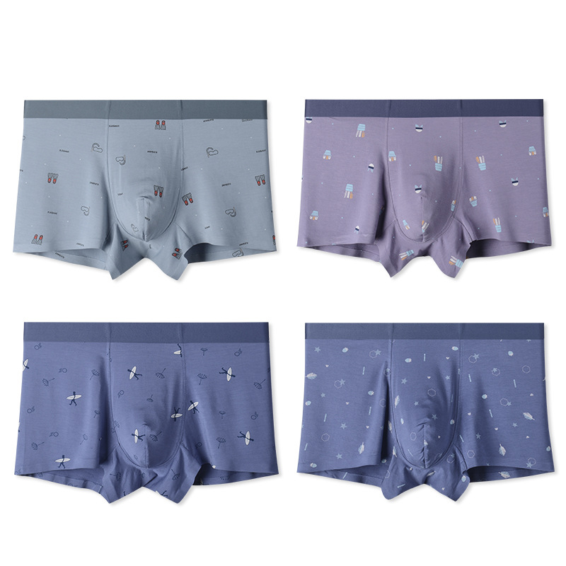 Men&#039;s Underwear Modal Sexy Mid Waist Comfortable Antibacterial Print Seamless Underwear Men&#039;s Factory Direct Sales