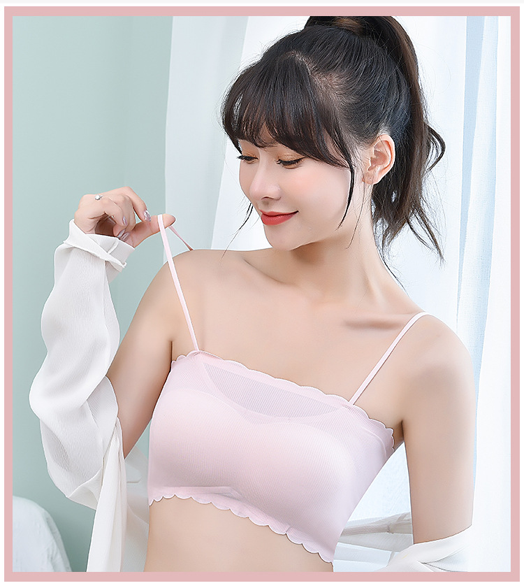 Spaghetti Strap Strapless Bra and Undershirt Bandeau Sling Sports Bra One Piece Ice Silk Seamless Underwear Tube Women Spaghetti Strap Strapless Bra and Undershirt Bandeau Sling Sports Bra One Piece Ice Silk Seamless Underwear Tube Women