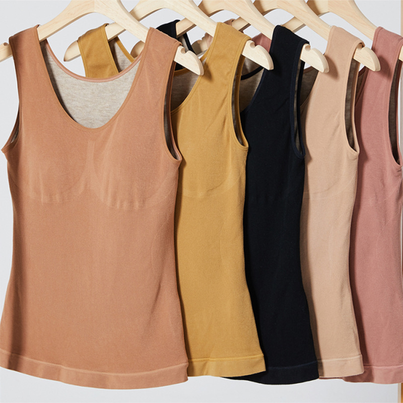 Autumn and Winter New Cashmere Terry Warm Vest Inner Match Outerwear Top U Collar Seamless Underwear for Women All-Matching Slim Fit