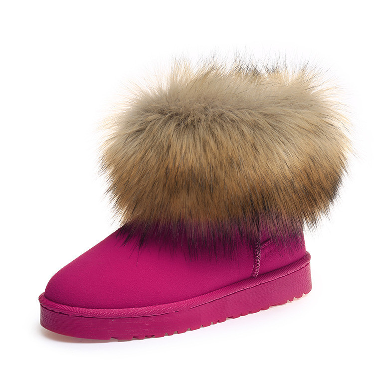 Fox Fur Snow Boots Women Cotton Boots Women&#039;s Fleece Lined Thermal Shoes Factory Wholesale Winter Mid and Low Tube Cotton Shoes