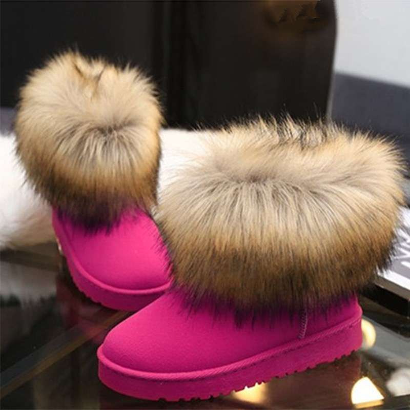 Fox Fur Snow Boots Women Cotton Boots Women's Fleece Lined Thermal Shoes Factory Wholesale Winter Mid and Low Tube Cotton Shoes