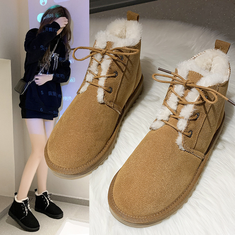 Snow Boots Women&#039;s Shoes 2021 Winter New Cotton Shoes Ugg Short Casual High-Top Students Warm-Keeping Fleece Thickened Cotton