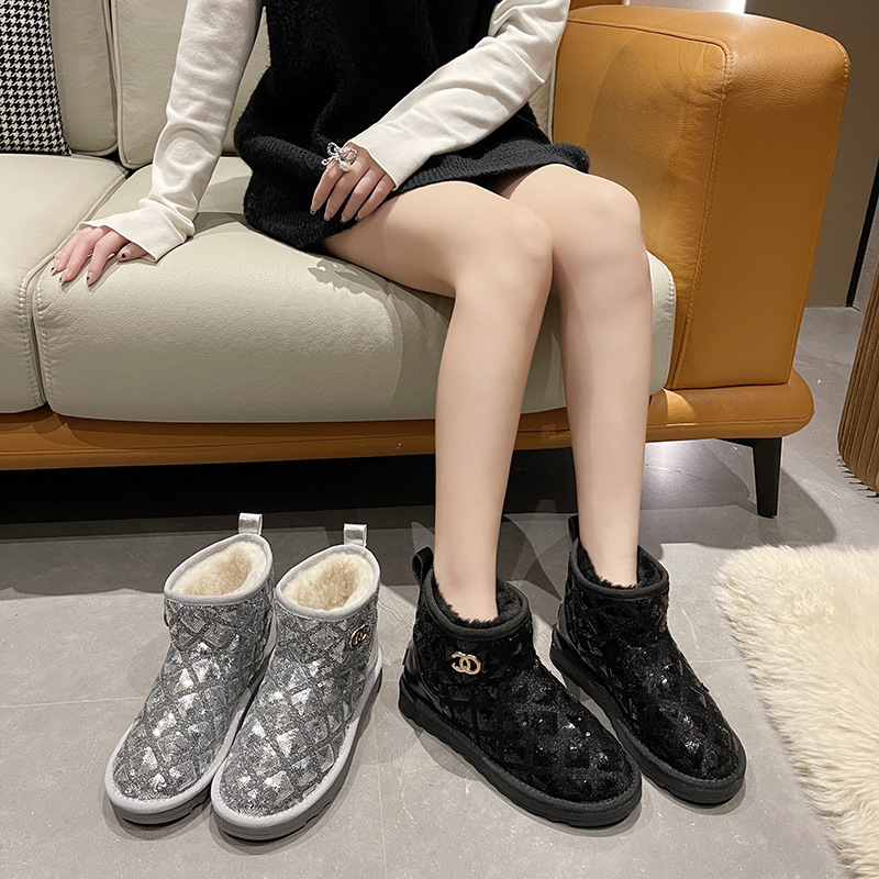 2021winter Snow Boots Female Thicker Fleece Lined Cotton Shoes Soft Bottom Non-Slip Student Korean Style Short Warm Female Boots