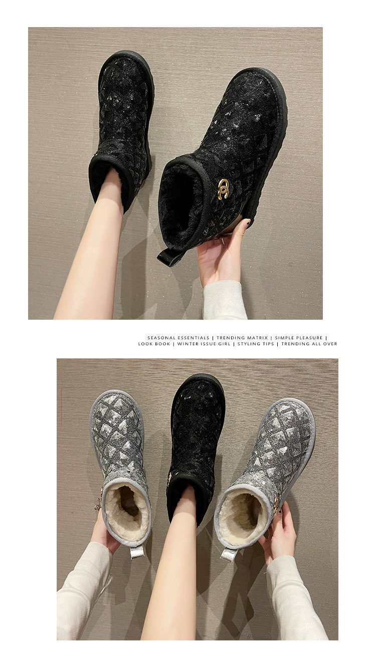 2021winter Snow Boots Female Thicker Fleece Lined Cotton Shoes Soft Bottom Non-Slip Student Korean Style Short Warm Female Boots