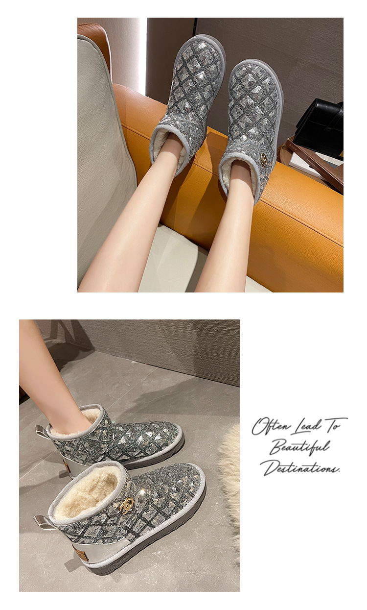 2021winter Snow Boots Female Thicker Fleece Lined Cotton Shoes Soft Bottom Non-Slip Student Korean Style Short Warm Female Boots