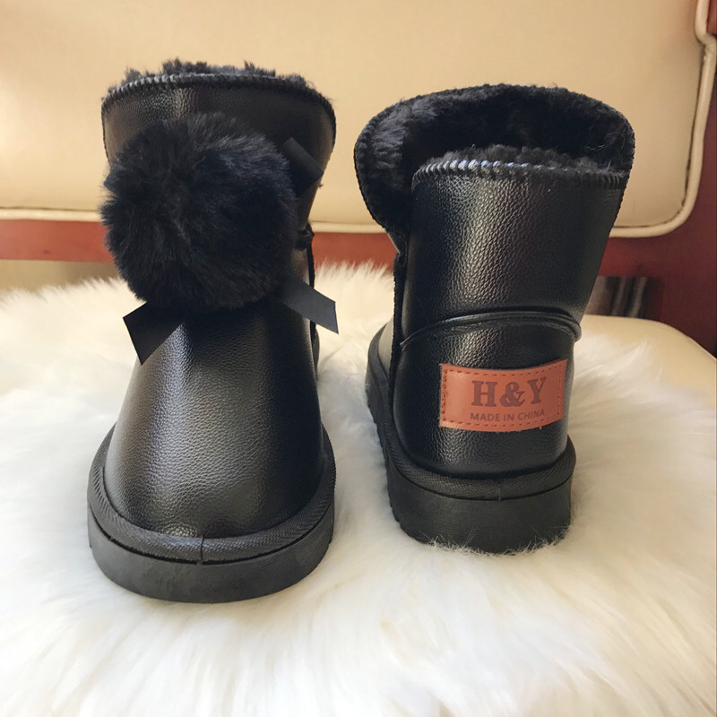 PU Leather Low-Top Snow Boots Women&#039;s Winter New Thickened Non-Slip Warm Short Cotton Shoes Women&#039;s Slip-on Bread Shoes Wholesale