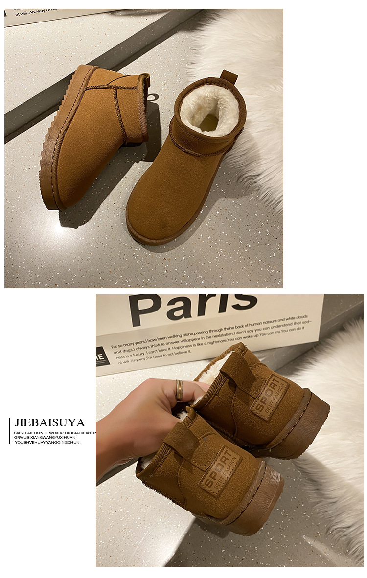Solid Color Snow Boots for Women 2021 Winter New Retro round Head plus Velvet Cotton Boots Students Flat Casual Short Tube Cotton Shoes