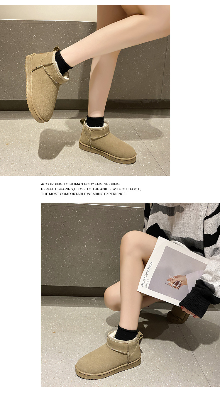 Solid Color Snow Boots for Women 2021 Winter New Retro round Head plus Velvet Cotton Boots Students Flat Casual Short Tube Cotton Shoes