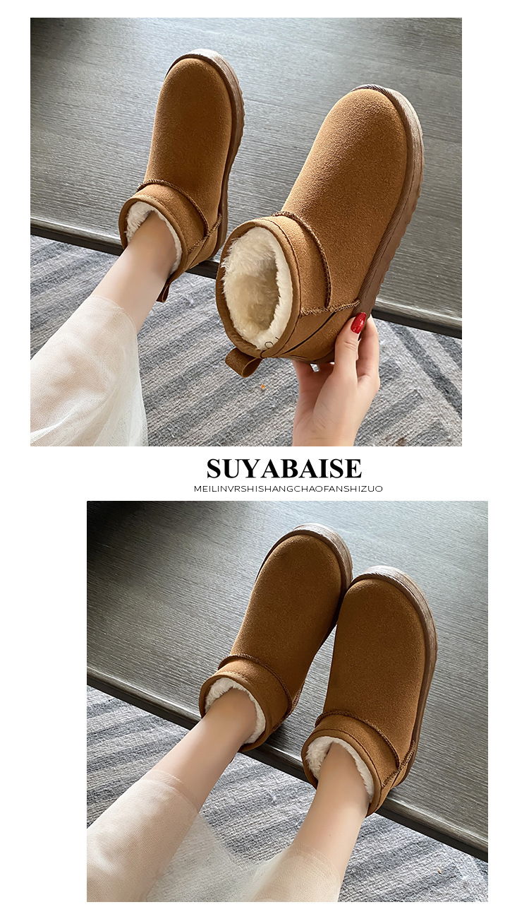 Solid Color Snow Boots for Women 2021 Winter New Retro round Head plus Velvet Cotton Boots Students Flat Casual Short Tube Cotton Shoes