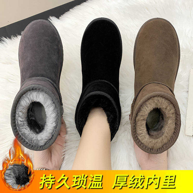 Fleece-Lined Thick Snow Boots Women&#039;s 2021 Spring and Autumn New Shoes Flat Shoes Insulated Cotton-Padded Shoes Women&#039;s Shoes Short Boots