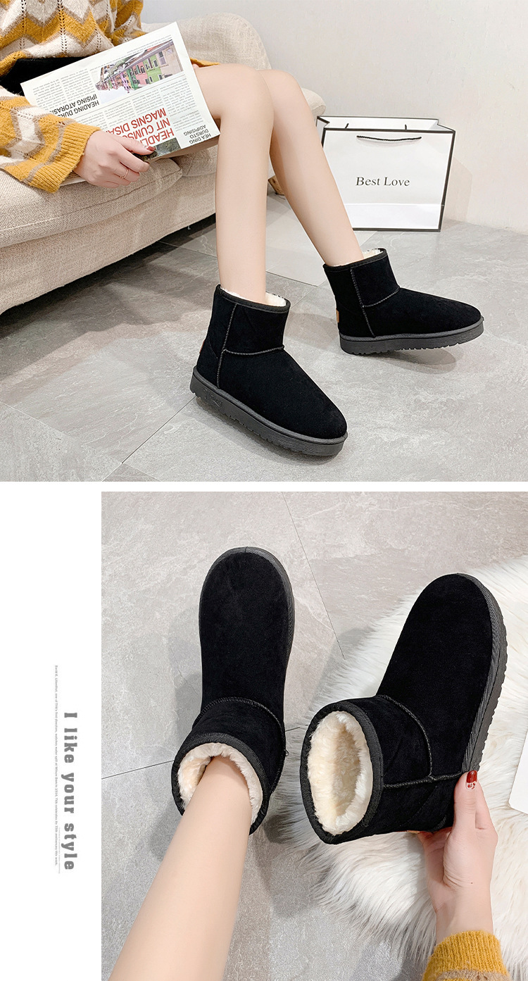 Fleece-Lined Thick Snow Boots Women's 2021 Spring and Autumn New Shoes Flat Shoes Insulated Cotton-Padded Shoes Women's Shoes Short Boots