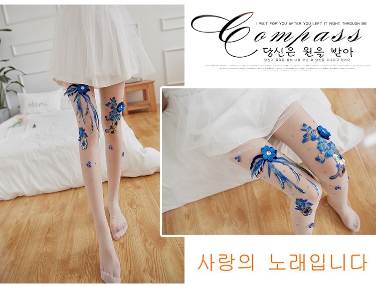 Hand-Embroidered Flowers Style Cherry Blue Enchantress Pattern Anti-Snagging Mask Socks Stockings Pantyhose for Women Hand-Embroidered Flowers Style Cherry Blue Enchantress Pattern Anti-Snagging Mask Socks Stockings Pantyhose for Women