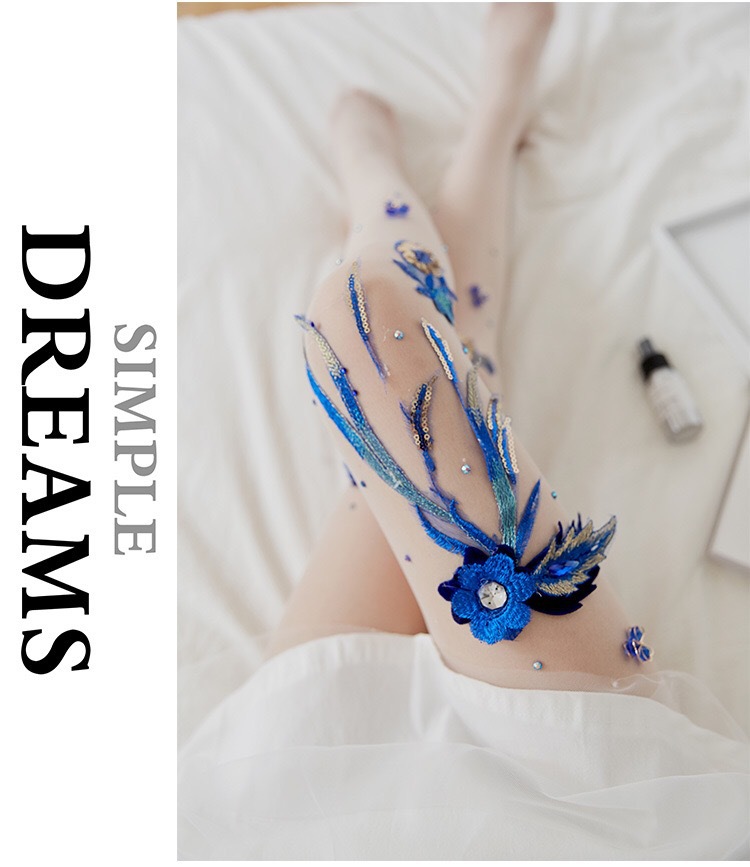 Hand-Embroidered Flowers Style Cherry Blue Enchantress Pattern Anti-Snagging Mask Socks Stockings Pantyhose for Women Hand-Embroidered Flowers Style Cherry Blue Enchantress Pattern Anti-Snagging Mask Socks Stockings Pantyhose for Women