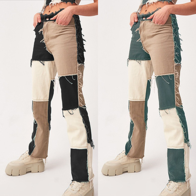 2020 Summer New Big Fashion Variegated Stitching High Waist Tight Hip Women's StraightLeg Denim Trousers 2020 Summer New Big Fashion Variegated Stitching High Waist Tight Hip Women's StraightLeg Denim Trousers