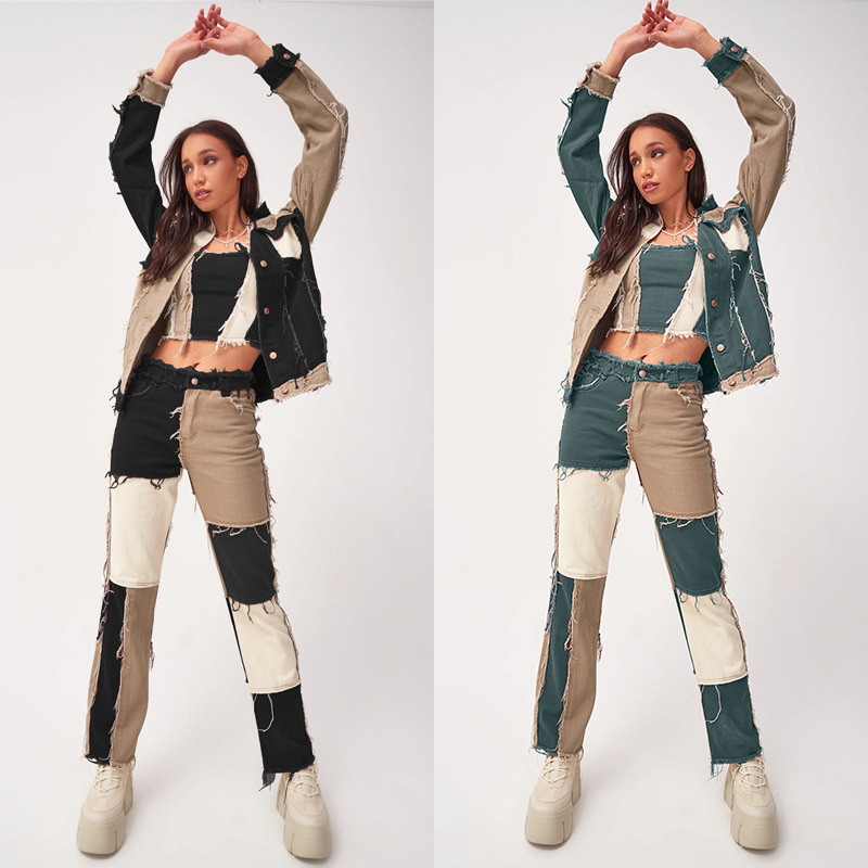 2020 Summer New Big Fashion Variegated Stitching High Waist Tight Hip Women's StraightLeg Denim Trousers 2020 Summer New Big Fashion Variegated Stitching High Waist Tight Hip Women's StraightLeg Denim Trousers