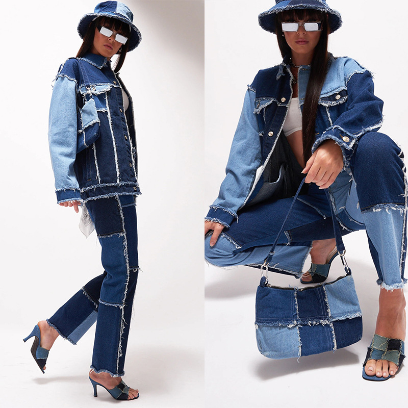 2020 Summer New Big Fashion Variegated Stitching High Waist Tight Hip Women's StraightLeg Denim Trousers 2020 Summer New Big Fashion Variegated Stitching High Waist Tight Hip Women's StraightLeg Denim Trousers