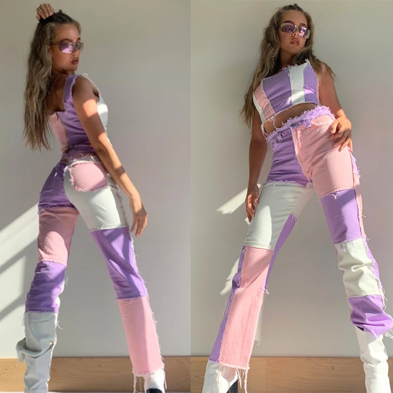 2020 Summer New Big Fashion Variegated Stitching High Waist Tight Hip Women's StraightLeg Denim Trousers 2020 Summer New Big Fashion Variegated Stitching High Waist Tight Hip Women's StraightLeg Denim Trousers