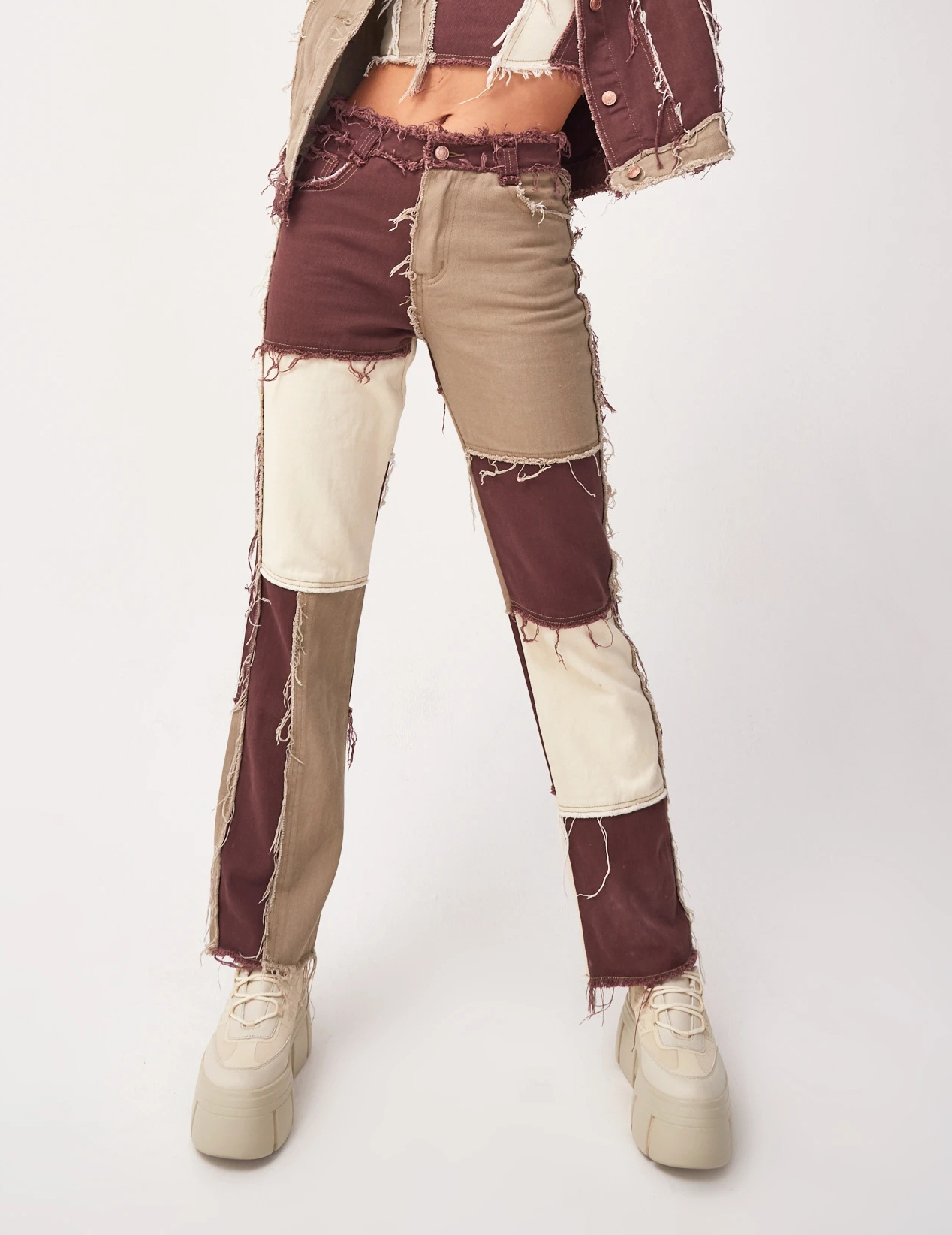 2020 Summer New Big Fashion Variegated Stitching High Waist Tight Hip Women's StraightLeg Denim Trousers 2020 Summer New Big Fashion Variegated Stitching High Waist Tight Hip Women's StraightLeg Denim Trousers