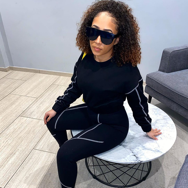 K21st523 European and American Women's Clothing Autumn New Casual Short Sports Top Tight inside-out Wear Trousers Two-Piece Set K21st523 European and American Women's Clothing Autumn New Casual Short Sports Top Tight inside-out Wear Trousers Two-Piece Set