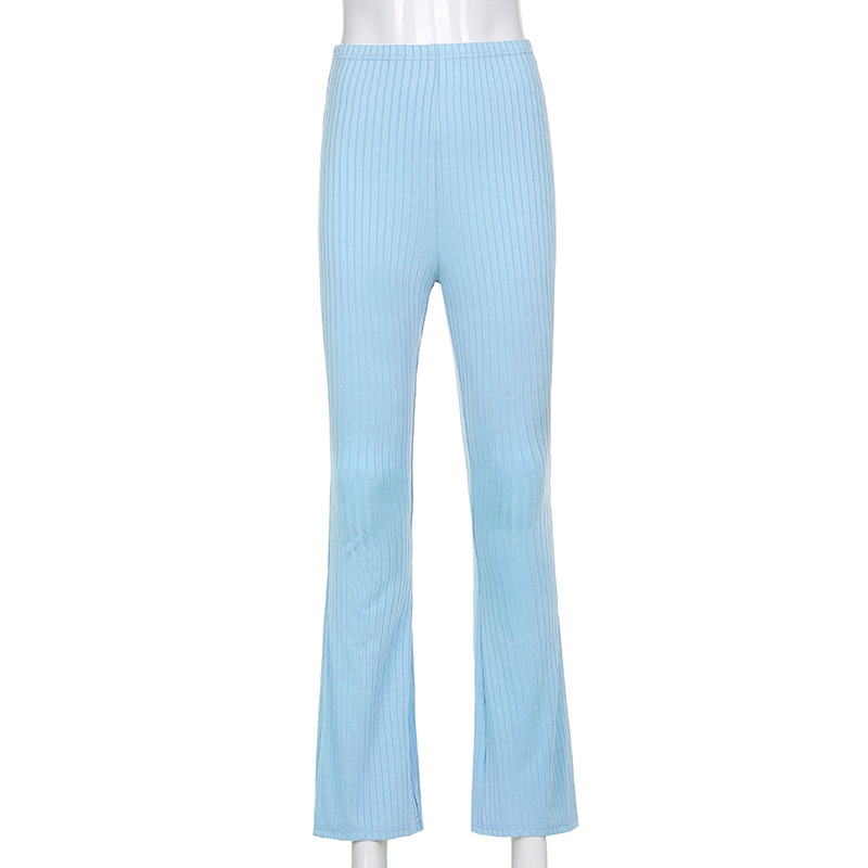 European and American Style 2021 New Women's Pants Fashion Pure Color Tight High-Waisted Boot-Cut Pants Women's Stretch Bottoming Casual Trousers