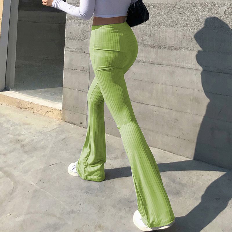 European and American Style 2021 New Women's Pants Fashion Pure Color Tight High-Waisted Boot-Cut Pants Female Stretch Casual Trousers European and American Style 2021 New Women's Pants Fashion Pure Color Tight High-Waisted Boot-Cut Pants Female Stretch Casual Trousers