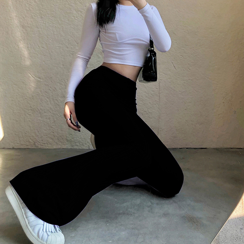 European and American Style 2021 New Women's Pants Fashion Pure Color Tight High-Waisted Boot-Cut Pants Female Stretch Casual Trousers European and American Style 2021 New Women's Pants Fashion Pure Color Tight High-Waisted Boot-Cut Pants Female Stretch Casual Trousers