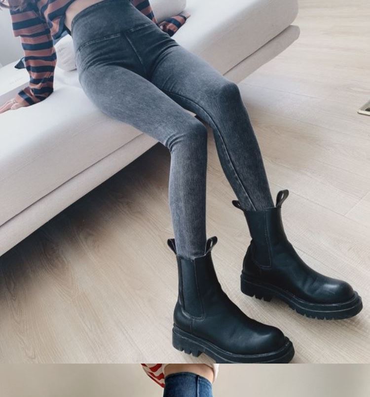 Tiktok Khaki Fleece-Lined Denim Weight Loss Pants High Waist Shaping Women's Yoga Tight Tappered Pencil Bottoming Trousers Tiktok Khaki Fleece-Lined Denim Weight Loss Pants High Waist Shaping Women's Yoga Tight Tappered Pencil Bottoming Trousers