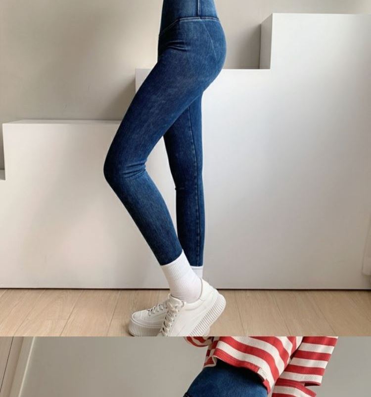 Tiktok Khaki Fleece-Lined Denim Weight Loss Pants High Waist Shaping Women's Yoga Tight Tappered Pencil Bottoming Trousers Tiktok Khaki Fleece-Lined Denim Weight Loss Pants High Waist Shaping Women's Yoga Tight Tappered Pencil Bottoming Trousers