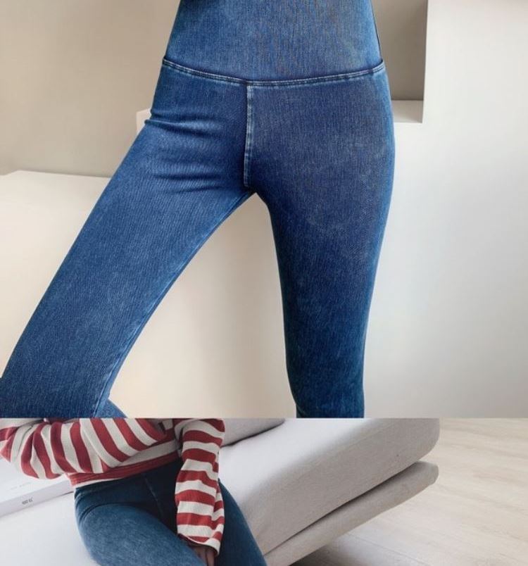 Tiktok Khaki Fleece-Lined Denim Weight Loss Pants High Waist Shaping Women's Yoga Tight Tappered Pencil Bottoming Trousers Tiktok Khaki Fleece-Lined Denim Weight Loss Pants High Waist Shaping Women's Yoga Tight Tappered Pencil Bottoming Trousers